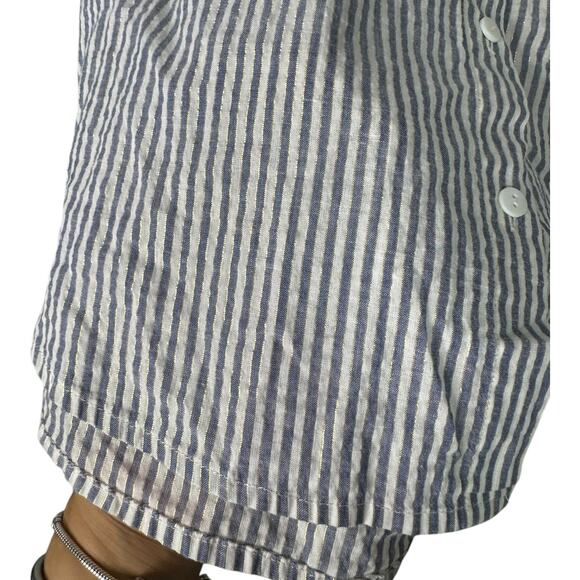 L'AGENCE Laurent Metallic‎ Button Up Blouse Ivory Blue Gold Stripes Womens Sz XS - Picture 9 of 13